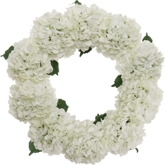 24" White Hydrangea Christmas Wreath – Artificial Floral Front Door Wreath, Lifelike Greenery & Hydrangea Decoration for Spring, Summer, Indoor & Outdoor Home Décor