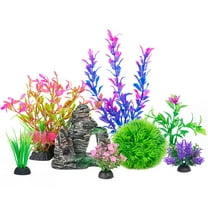 NAISHIER 8 Pcs Aquarium Artificial Plastic Plants Decorations and Rock Cave Decor Set, Goldfish Betta Fish Tank Accessories Small Large Fish Bowl Ornaments