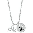 thumbnail image 1 of Delight Jewelry Silvertone Small Bicycle Silvertone Script Initial Disc - L - Charm Necklace, 20"+3", 1 of 4