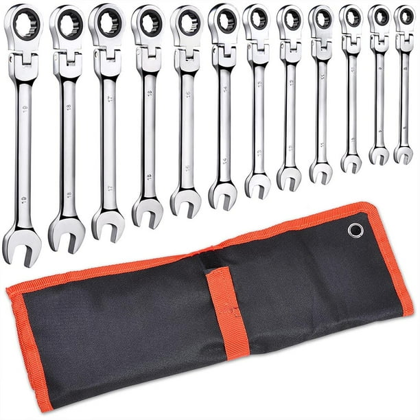 Yescom 12Pcs Combination Wrench Set 8-19mm Flex-Head Metric Ratcheting Spanner Car Repair Hand Tools Yescom Modern