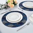 thumbnail image 4 of 15.4" Round Placemat Set of 6 Polyester Fabric Place Mats Non-Slip Dining Kitchen Table Mats for Kitchen Party Decor Dark Blue Fan-shaped Pattern, 4 of 5