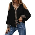 thumbnail image 1 of *  Cross-Border New Arrival  Leopard Splicing V-Neck Buttons Off-The-Shoulder Smocking Long Sleeve Women's Top In Stock, 1 of 3