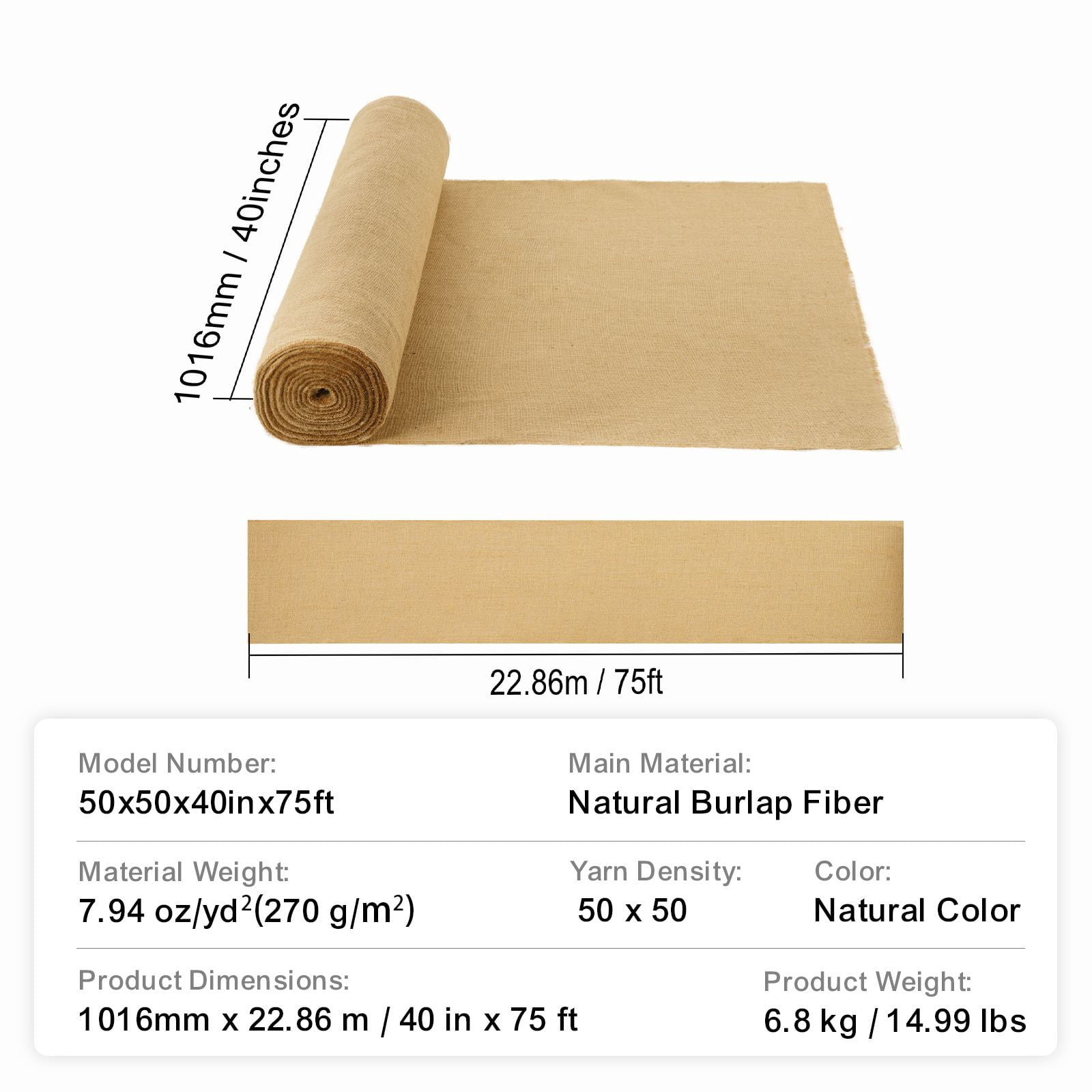 Burlap Fabric Roll, 40' x 75 ft & 50 x 50 High Density Wide Natural Burlap Fabric Rolls, Jute Fabric Burlap Tree Wrap Roll, for Decor, Crafts, Wedding, Gardening, Plant & Tree Winter Covering