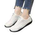 thumbnail image 2 of Domuza Women’s Retro Suede Trim Lace Up Casual Sneakers, Curved Stitch Accent Low Top Lightweight Walking Shoes with Non-Slip Grooved Rubber Outsole Beige 6.5（EU-37）, 2 of 7