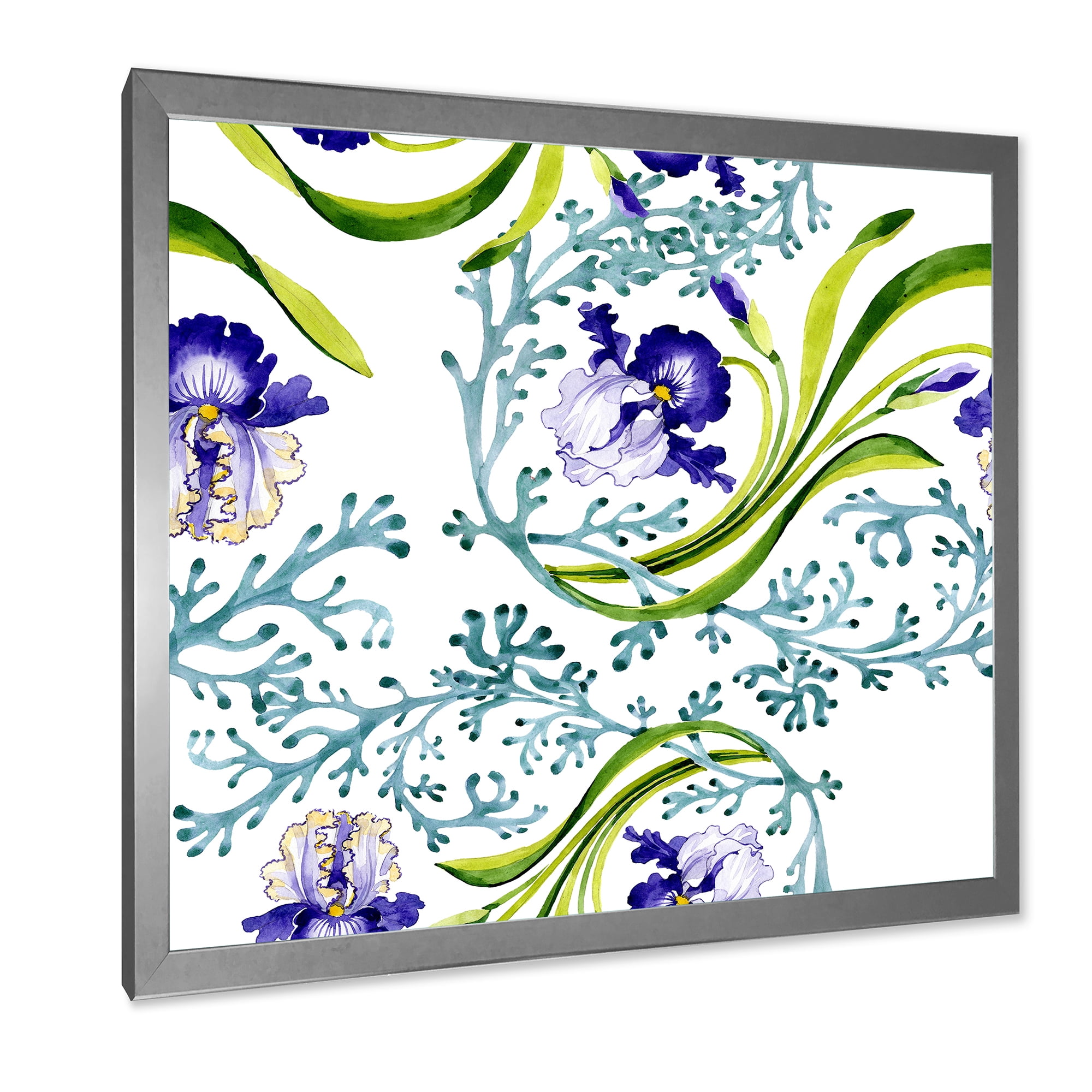 Designart 'Abstract Blue Iris With Wild Spring Leaves' Traditional Framed Art Print