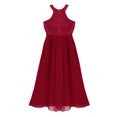 thumbnail image 4 of Eandarui Kids Flower Girl Floral Lace Dress Halter Neck Chiffon Long Junior Bridesmaid Dress Pageant Burgundy 16, 4 of 7