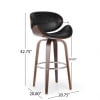 thumbnail image 5 of GDF Studio Candler Mid Century Modern Faux Leather and Wood 30 inch Swivel Barstool, Midnight Black and Walnut, 5 of 9