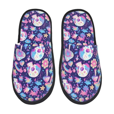 

House Slippers for Women Men - mushroom rainbow Skull cartoon Warm Non-slip Mens Womens Slippers Cozy Slip-on House Shoes Bedroom Outdoor Indoor Slippers for Men