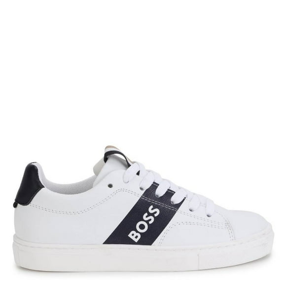 Hugo Boss Kids Logo Stripe Leather Trainers, Brand Size 32 (1 Little Kids)