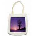 thumbnail image 1 of Tree Tote Bag, Oak Tree at Sunset Snowy Field Wintertime Nature Landscape Wilderness Scene Print, Cloth Linen Reusable Bag for Shopping Books Beach and More, 16.5" X 14", Cream, by Ambesonne, 1 of 2