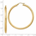 thumbnail image 2 of 14k Yellow Gold Hollow Polished Hinged post Satin and Sparkle Cut 3mm Round Hoop Earrings Measures 50mm long 3mm Thick -, 2 of 2
