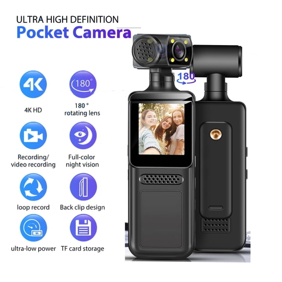 Vlogging Camera Videos, 4K Pocket Camera with Night Vision, Fast Focusing, Face/Object Tracking, Digital Video Camera