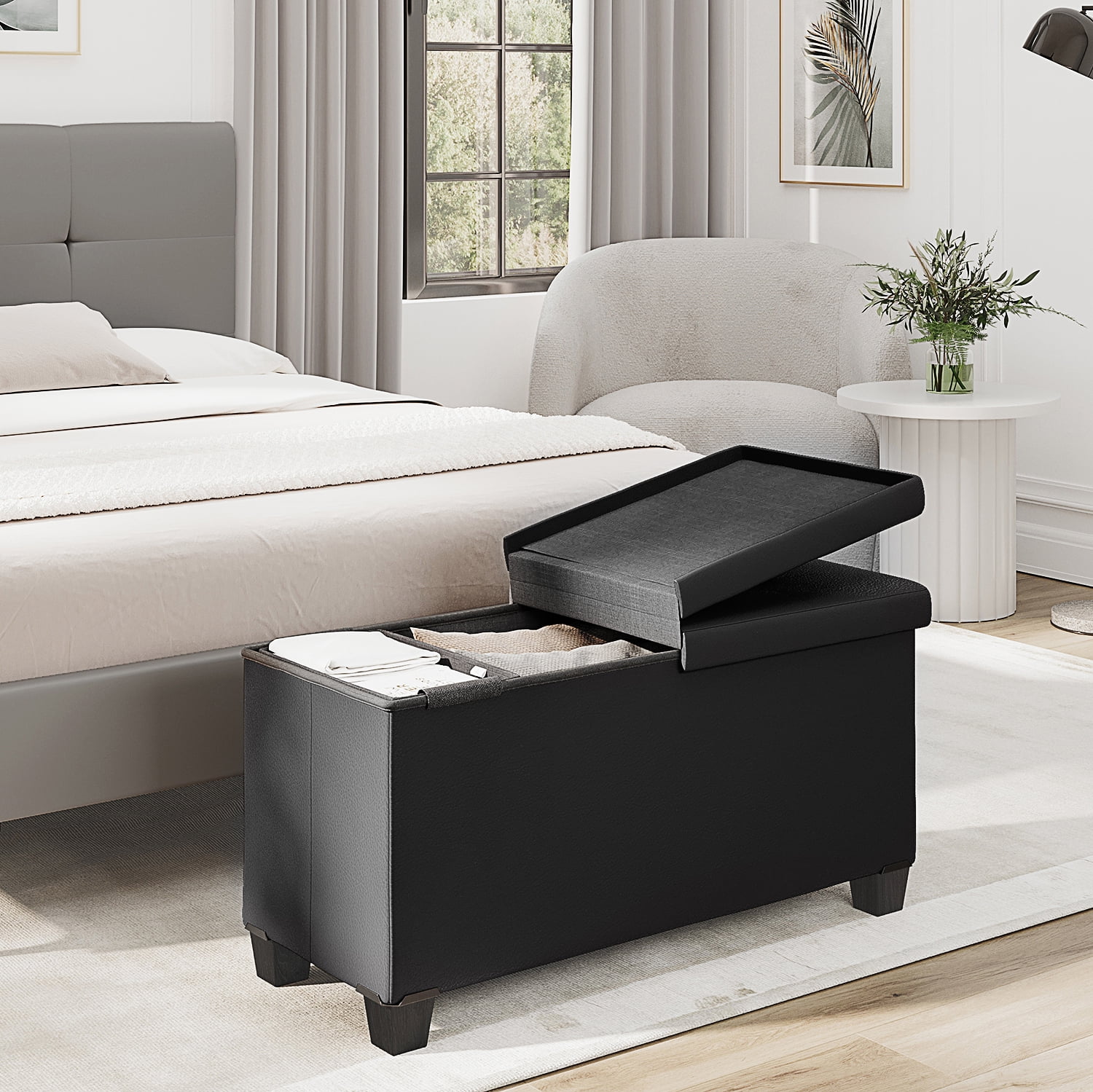 Nestl Faux Leather Ottoman Storage Bench ,30" Bench, Black