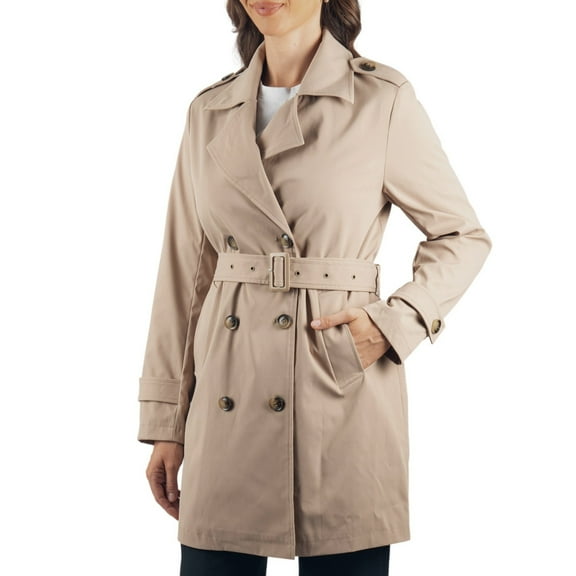 Alpine Swiss Siena Womens Rain Jacket Waterproof Trench Coat Lightweight Raincoat Double Breasted Peacoat Overcoat KHK MED