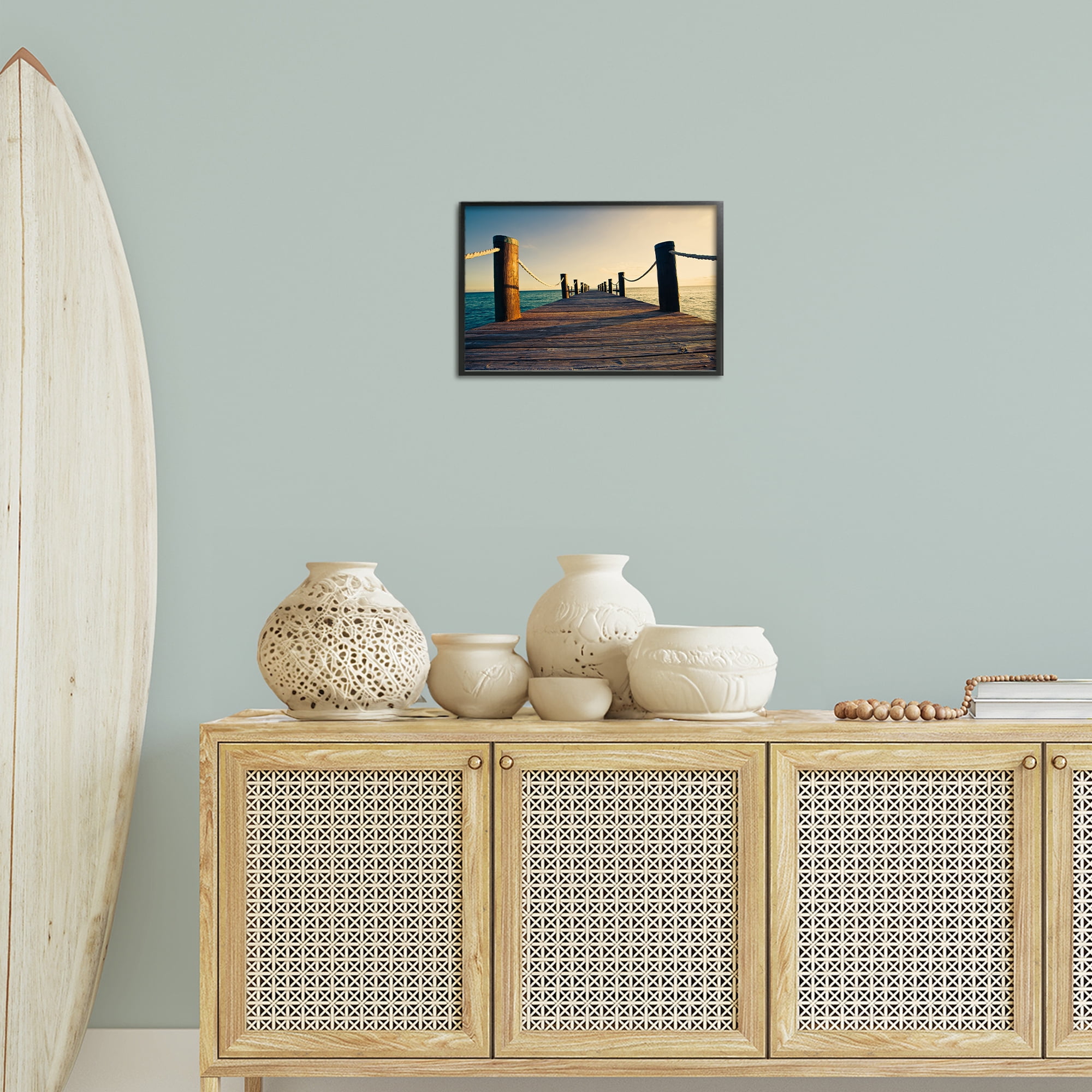 Stupell Industries Summer Coastal Dock Coastal Photography Black Framed Art Print Wall Art, 18 x 12
