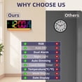 thumbnail image 5 of 16.5" Large Digital Wall Clock: 11 RGB Color LED Display with Remote Control, Auto DST, Temperature & Date, Big Number Wall Clock for Seniors, Classroom, Office, Gym, Home Decor Brown, 5 of 6