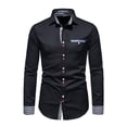 thumbnail image 2 of Gvmfive Men Plaid Stitching Buttons Down Lapel Neck Long Sleeve Casual Shirt, 2 of 6