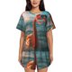 thumbnail image 1 of Balery Swimming Goggled Flamingo Conjunto de Pijama para Mujer con Estampado, Dos Piezas de Manga Corta y Shorts, Ropa de Dormir Suave con Cuello Redondo y Bolsillos-XX-Large, 1 of 6