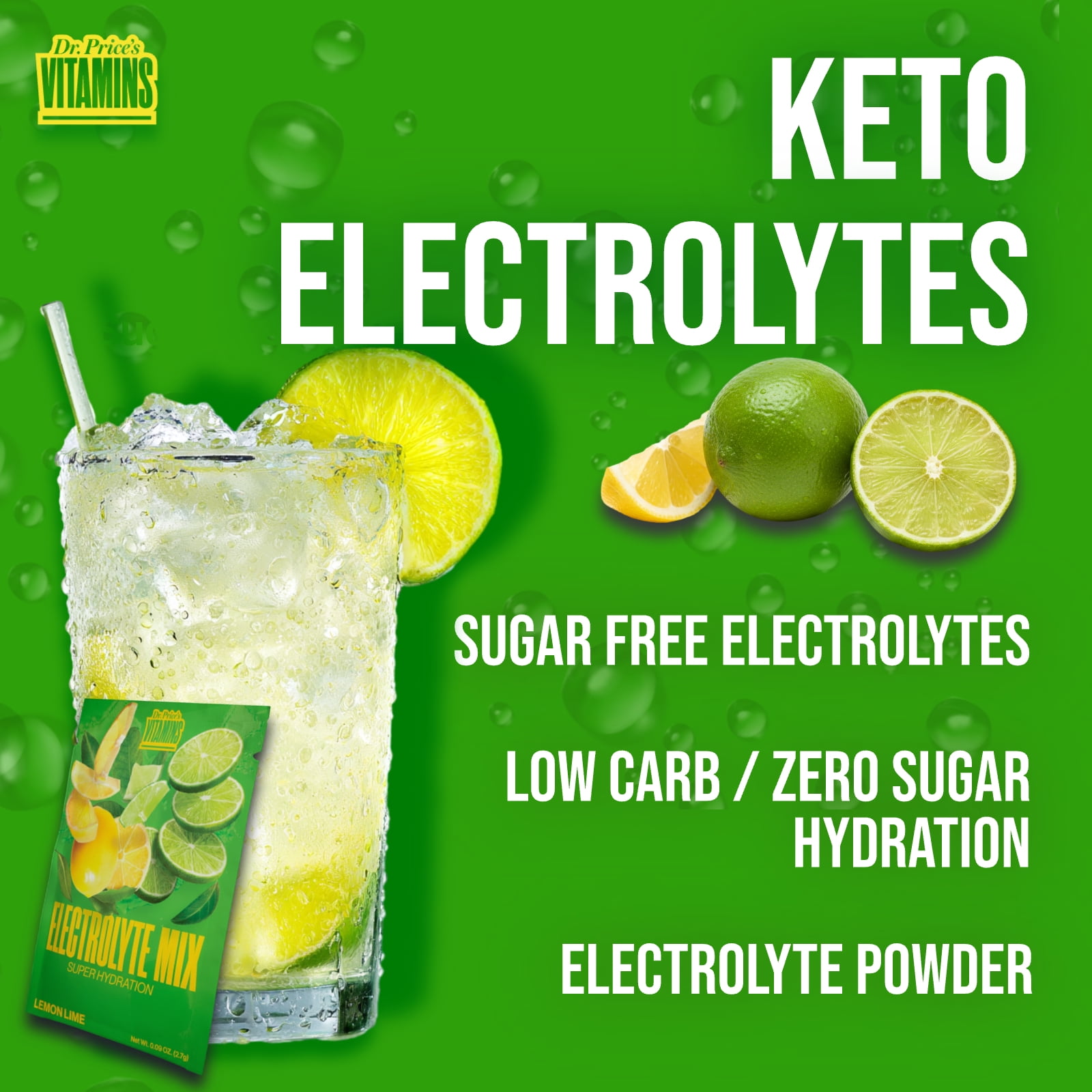 Dr. Price’s Electrolyte Mix – Lemon Lime Flavor, 30 Packets | Sugar-Free Hydration Powder with Trace Minerals