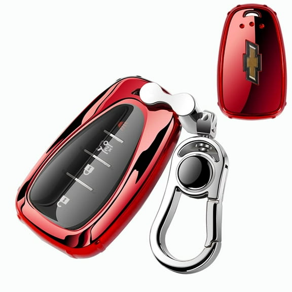 Compatible Key Fob Cover for Chevy Key Fob Cover for Malibu Camaro Cruze Spark Volt Sonic | Compatible with Chevrolet Trax Equinox Smart Car Key | Soft TPU Case Shell Protector | with Alloy Keychain