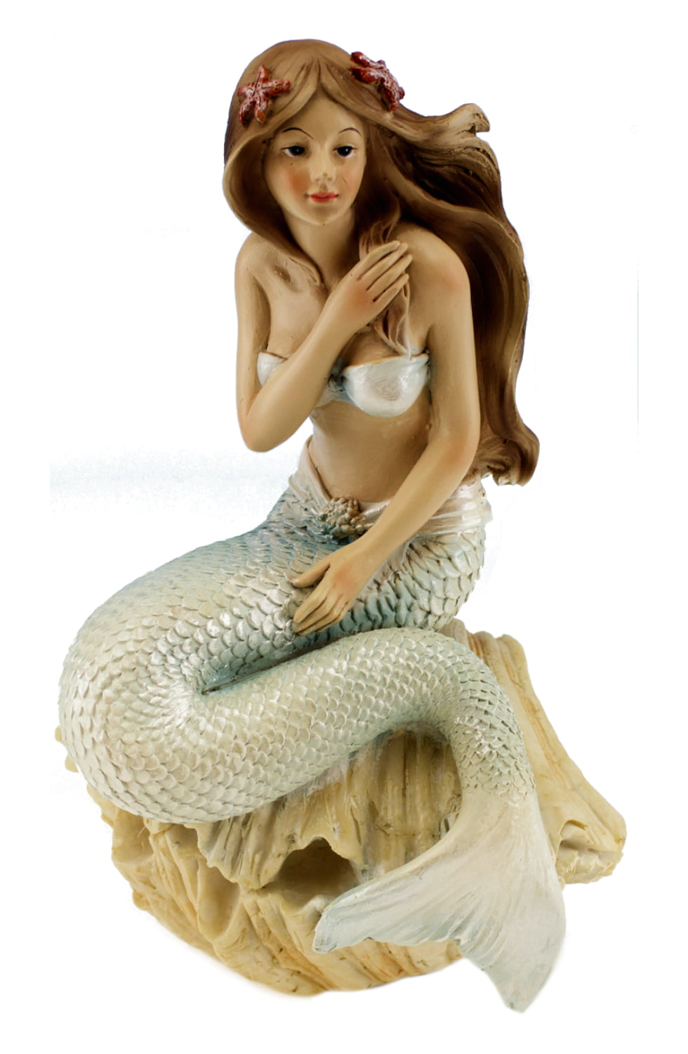 Mermaid Queen Lounging in a Shell and Coral Throne Home Decor