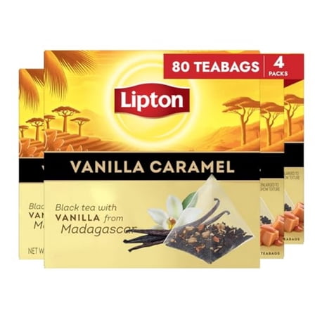 Lipton Black Tea Vanilla Caramel, Pyramid Tea Bags, Flavored Teabags, 80 Total Bags (20ct - Pack of 4)