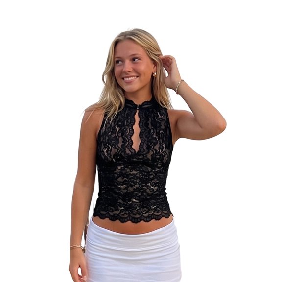 LMLYSoH Women Lace Tank Tops Slim Fit Cut Out Crewneck Sleeveless Crop Vest Trendy Summer Streetwear
