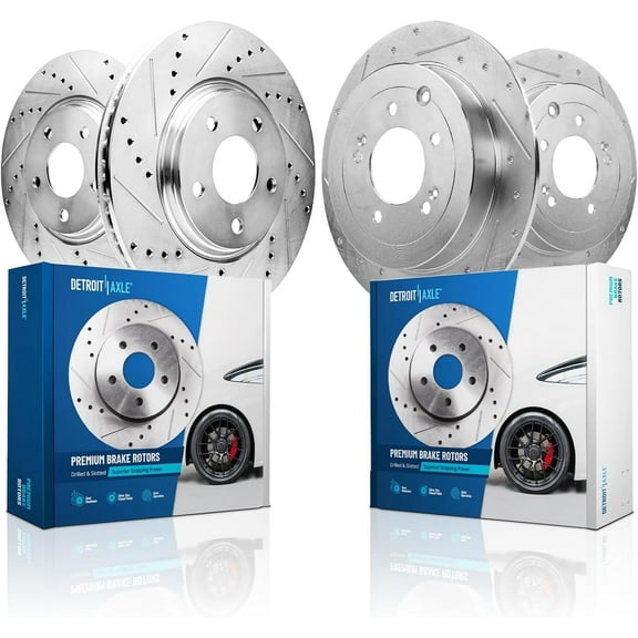 Detroit Axle - 12.00" inch Front 11.89" inch Rear Drilled and Slotted Disc Brake Rotors for 2017-2022 Kia Sportage 2016-2021 Hyundai Tucson