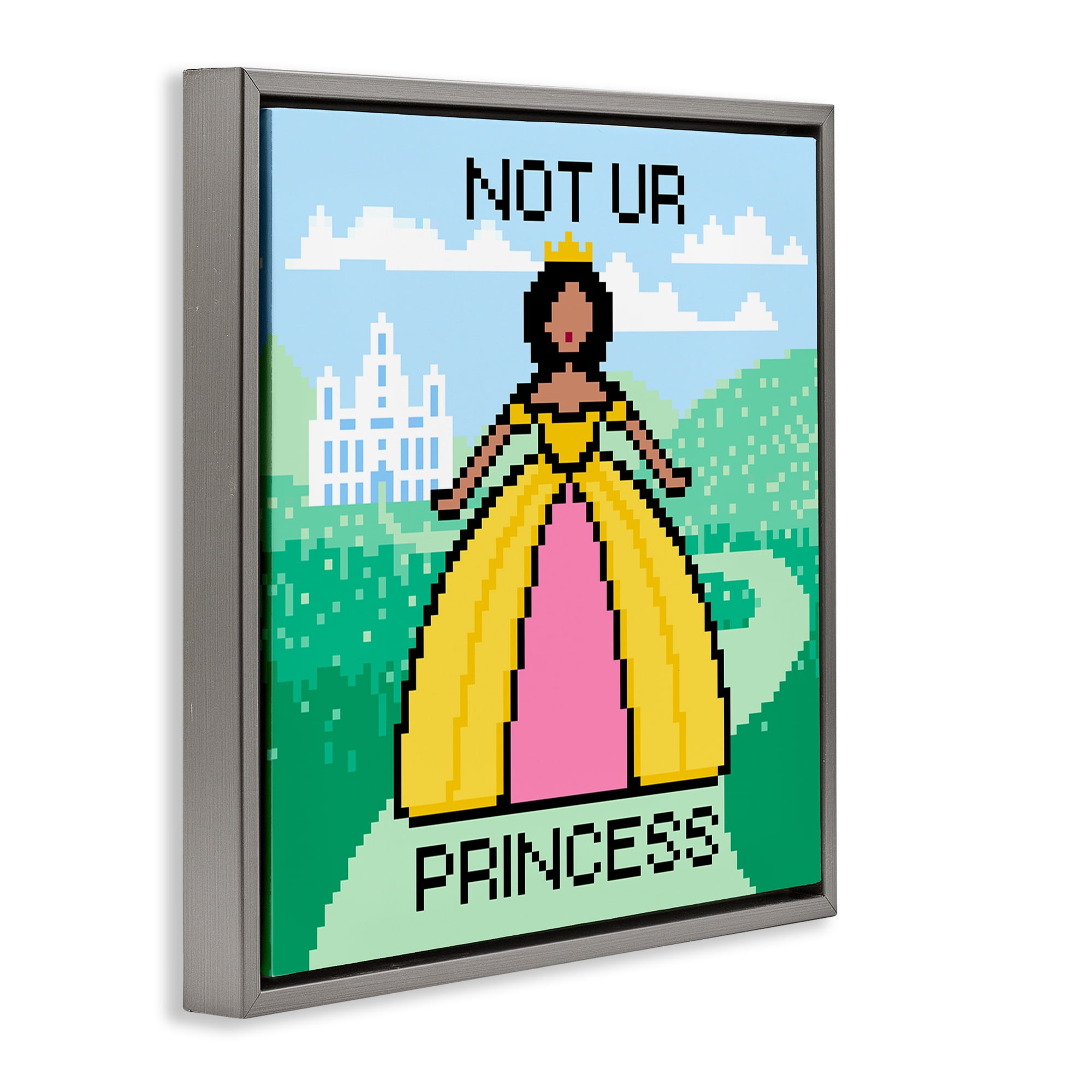 Stupell Industries Not Ur Princess Pixel Style People Painting Gray Floater Framed Canvas Art Print Wall Art, 25 x 25