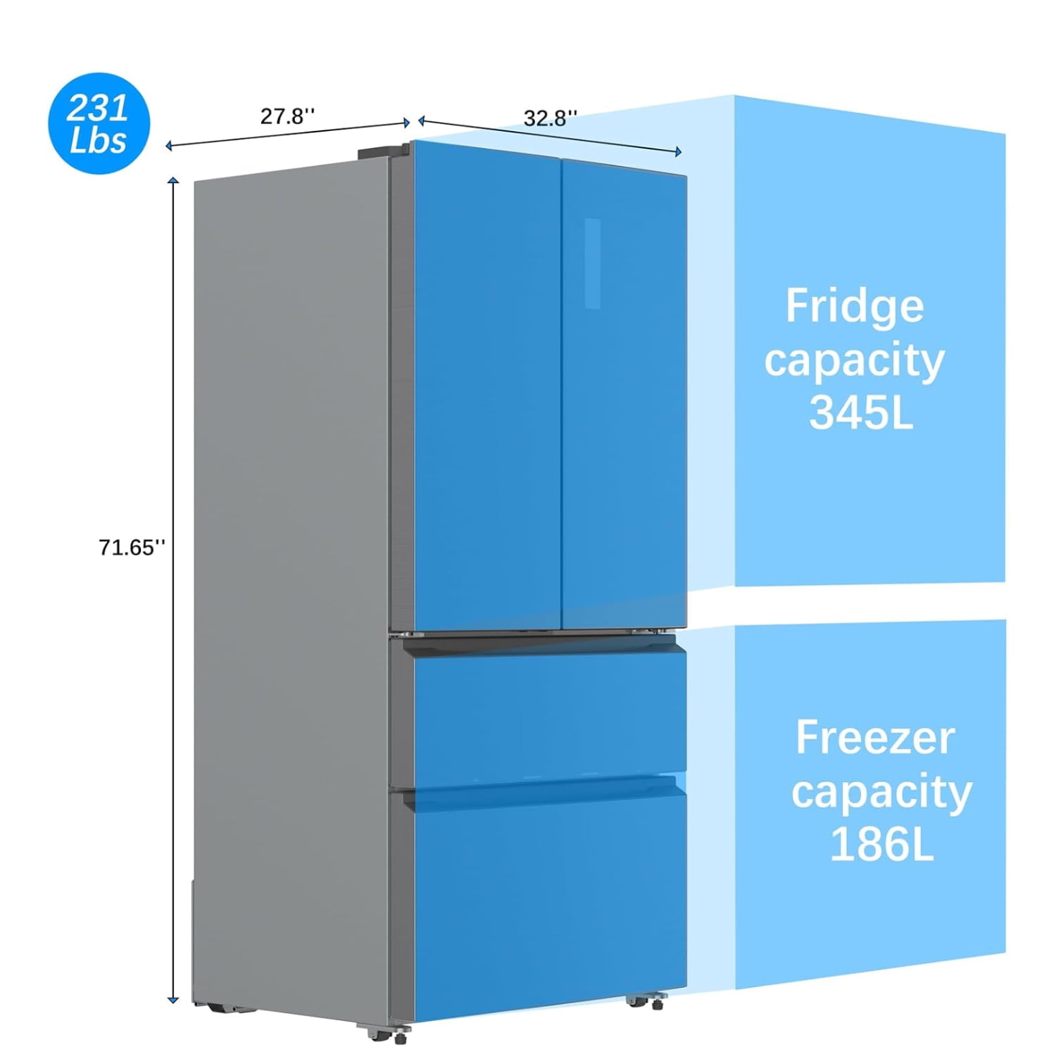 Garvee French Door Refrigerator 18.9 Cu.ft,Large Capacity Stainless Steel Fridge with Freezer,2 Doors & 2 Drawers,Automatic Defrost,LED Display,Silver