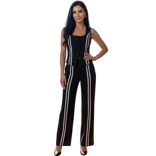 Conjunto de Mujer 2 Piezas Rayado Top de Tirantes y Pantalón Recto Set Fresco Casual