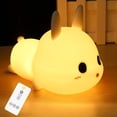 thumbnail image 1 of Luz nocturna para niños, luz LED de silicona con control remoto, control táctil, RGB multicolor regulable, recargable por USB, lindo conejo., 1 of 5