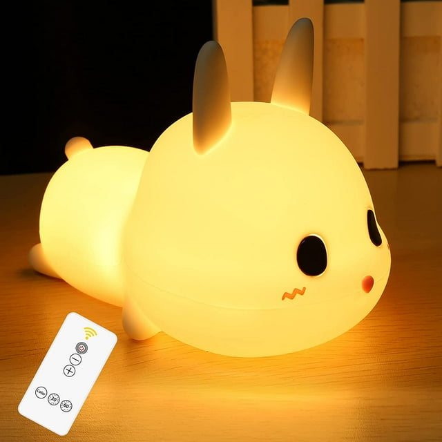 Luz nocturna para niños, luz LED de silicona con control remoto, control táctil, RGB multicolor regulable, recargable por USB, lindo conejo.