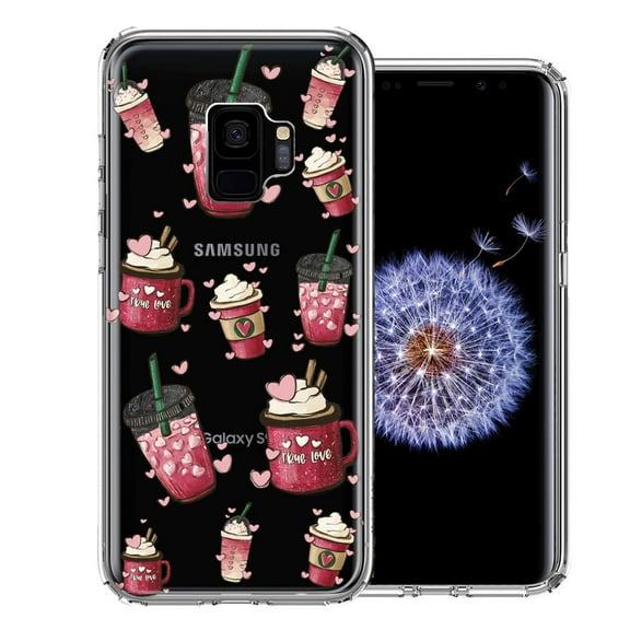 MUNDAZE for Samsung Galaxy S9 Coffee Lover Valentine's Hearts Pink Drink Latte Double Layer Phone Case Cover