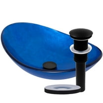Novatto TIG-S132-8031MB Azzurro Blue Foiled Oval Glass Vessel Bath Sink with Matte Black Drain