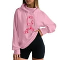 thumbnail image 2 of Womens Pink Ribbon Printed Sweatshirt Casual Long Sleeve Lightweight Crewneck Sweatshirts Loose High Collar Pullover Drop Shoulder Tops (Pink, M), 2 of 5