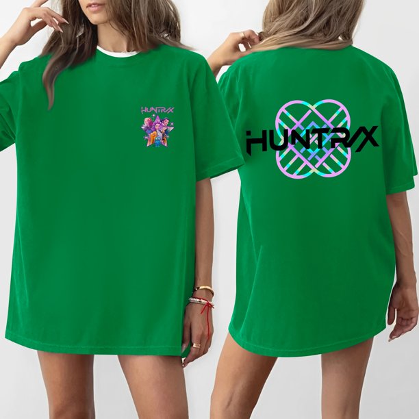 Pop cazadora para niña Demo-n Hunters Graphic Round-Neck Short Sleeve T Shirt For Kids Youth Fashion Tee With Cartoon Print Design Soft Blend Top For Children (Green)