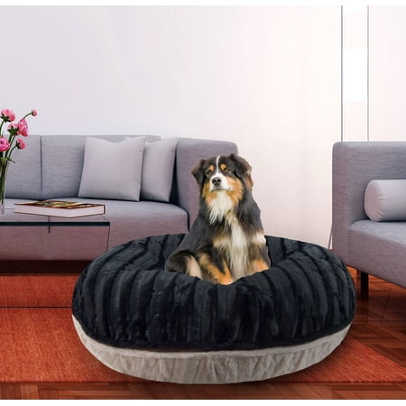 Bessie and Barnie Signature Black Puma / Natural Beauty Luxury Extra Plush Faux Fur Bagel Pet/Dog Bed