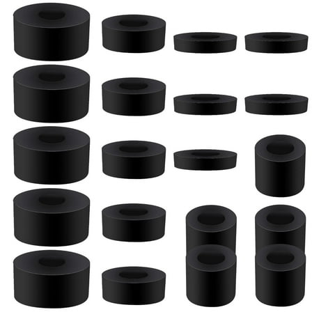 20 Pack Thick Rubber Washers - Round & Flat Spacers, 4 Sizes, Black Rubber Bushings for Home and Car Accessories