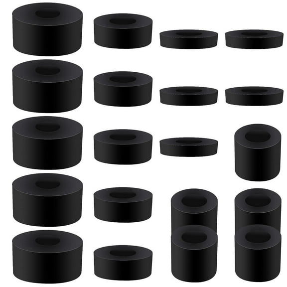 20 Pack Thick Rubber Washers - Round & Flat Spacers, 4 Sizes, Black Rubber Bushings for Home and Car Accessories