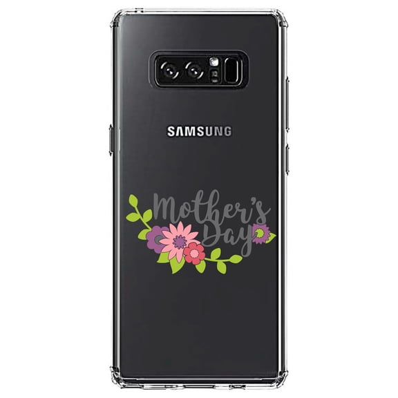 DistinctInk Clear Shockproof Hybrid Case for Samsung Galaxy Note 8 - TPU Bumper Acrylic Back Tempered Glass Screen Protector - Mother's Day - Pink Purple Flowers