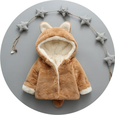 

KEVCHE Toddler Infant Baby Boys Girls Coat Winter Hooded Plush Coat Clothes Ear