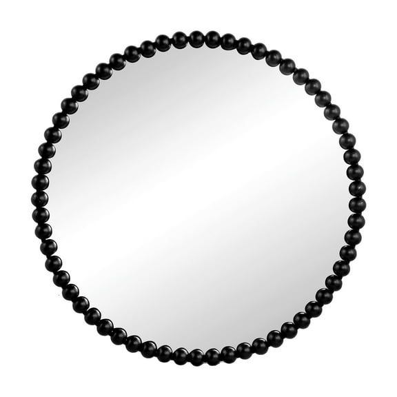 Benjara Emu 32 Inch Modern Round Wall Mirror, Beaded Black Metal Accent Frame
