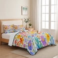 thumbnail image 5 of Full Quilt Set 78''x90'', Spring Floral Lightweight Summer Bedspread Coverlet Set with 2 Pillow Shams, Watercolor Botanical Colorful Summer Breathable All Season Quilt Bedding for Bedroom/Guest Room, 5 of 9