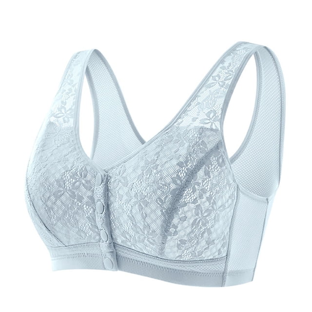 Bocqde Women's Front Button Closure Bralettes Sexy Solid Soft Support Full Coverage Bras Embroidery Thin Style Breathable Wire-Free Underwear Daily Bras