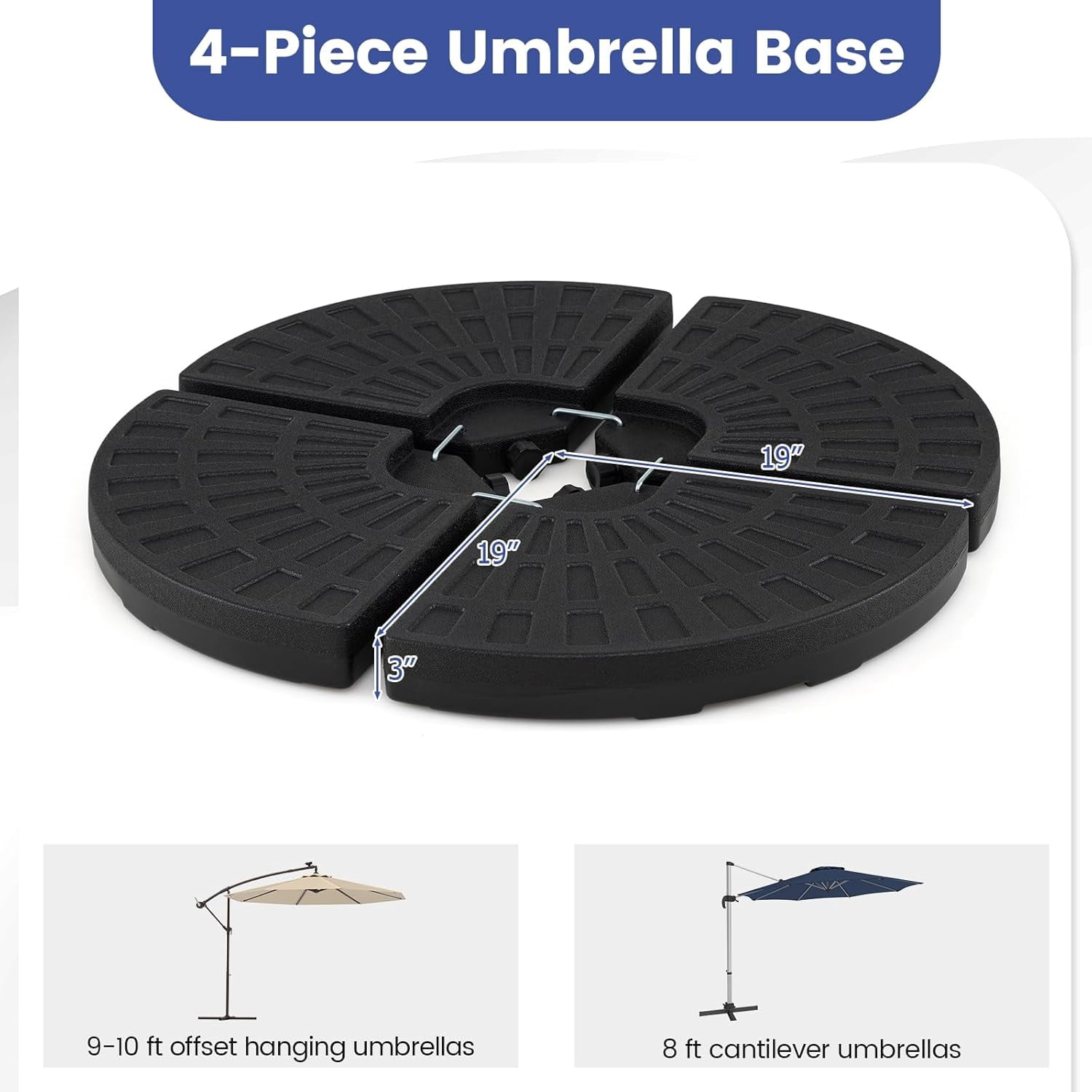 MorandiMal 184 lbs Offset Umbrella Base,4 PCS Cantilever Umbrella Weighted Base, Easy-Fill Spouts,4 Connecting Pins, Carry Handles,Water Sand Weight Fillable HDPE Umbrella Stand for Backyard Poolside