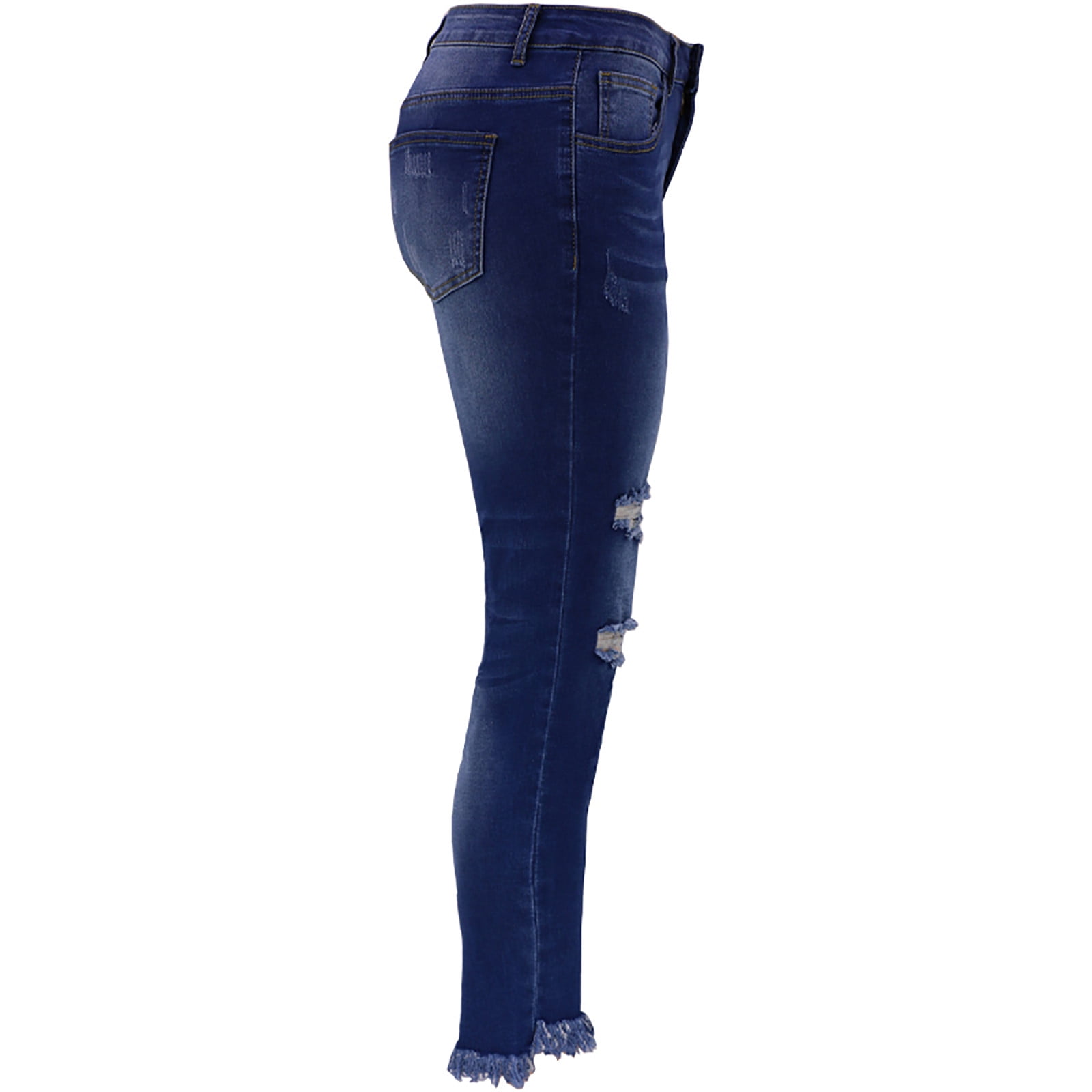 【DISCERNMENT】Setter Destroyed Capri Denim Pants Womens Ripped Capri Jeans Slim Fit Skinny Stretch Destroyed