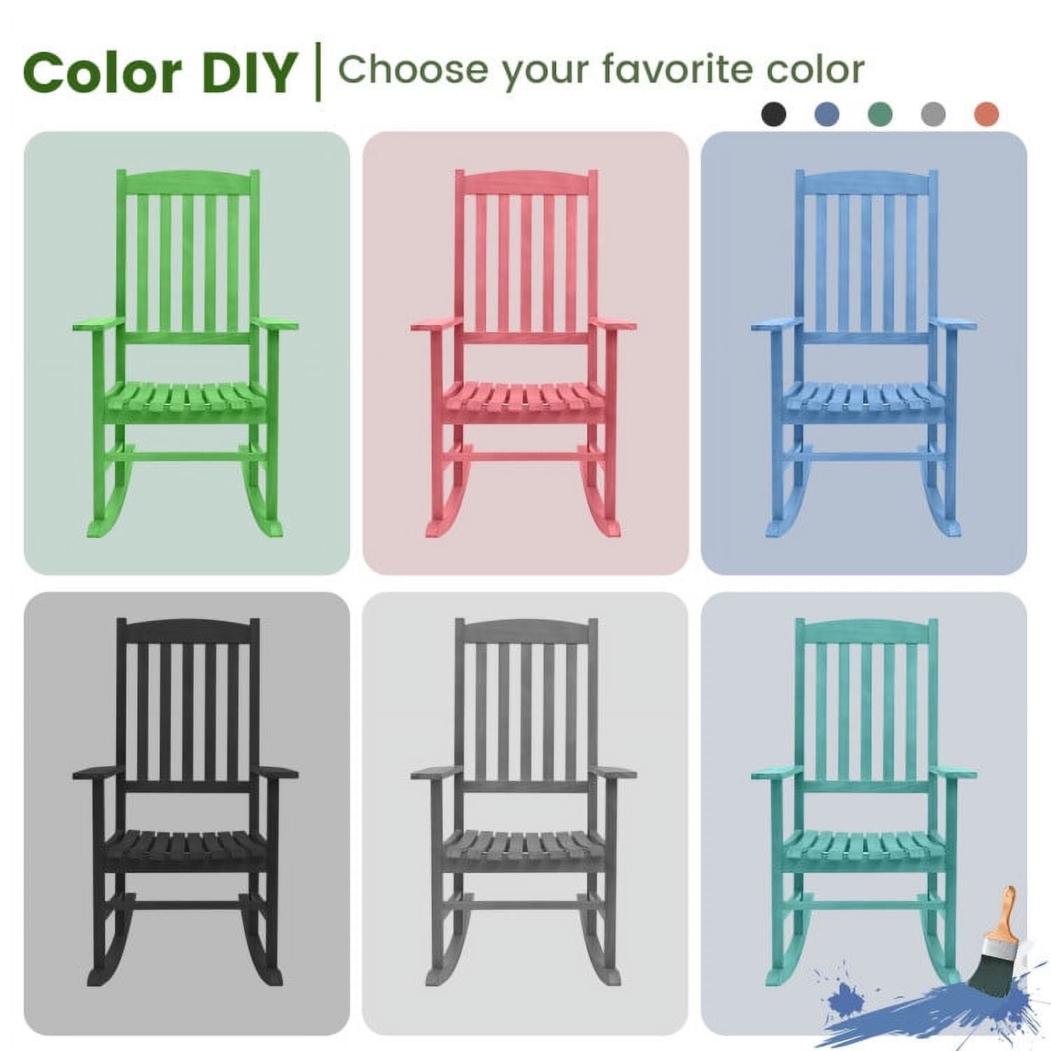 Aimee Lii Outdoor Rocking Chair, Patio Wooden Rocker Chair, Weather Resistant,for Lawn, Porch, Backyard, Indoor and Garden, Natural