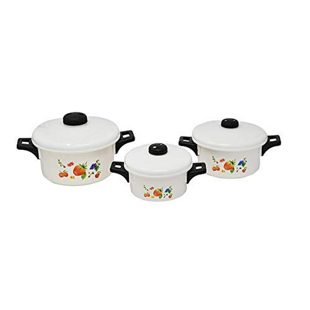 Set of 3 Microwave Cooking Pots with Handles and Vented Lids | Color