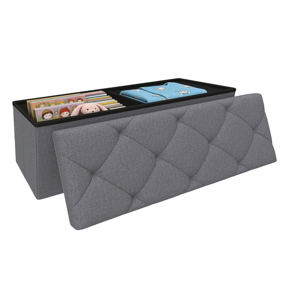 ZEUKMXOO 43" Folding Storage Ottoman Bench with Thicker Seat, Ottoman Foot Rest & Storage Chest, for Bedroom Living Room Entryway, Storage for Blankets, Support 400lb Capacity, Grey